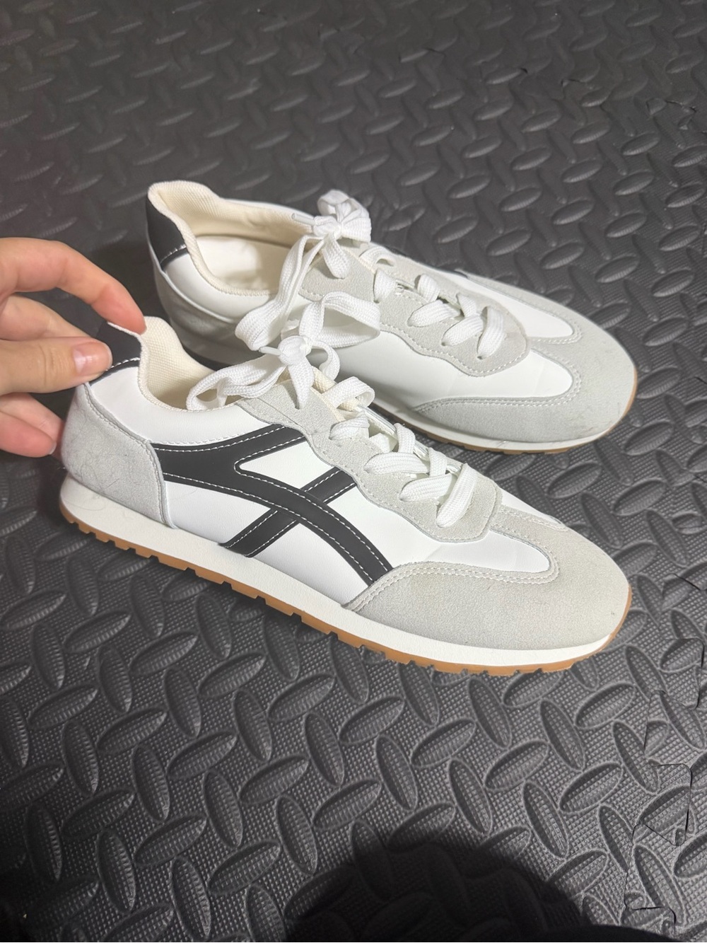 White and Black Retro Runner Sneakers